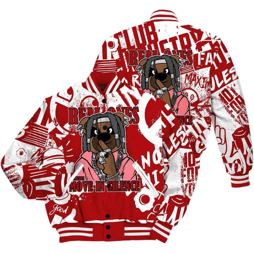 Varsity Jacket To Match Red Taxi 12s Shirt - Silent Achievers Bear Monogram Graffiti All Over Print