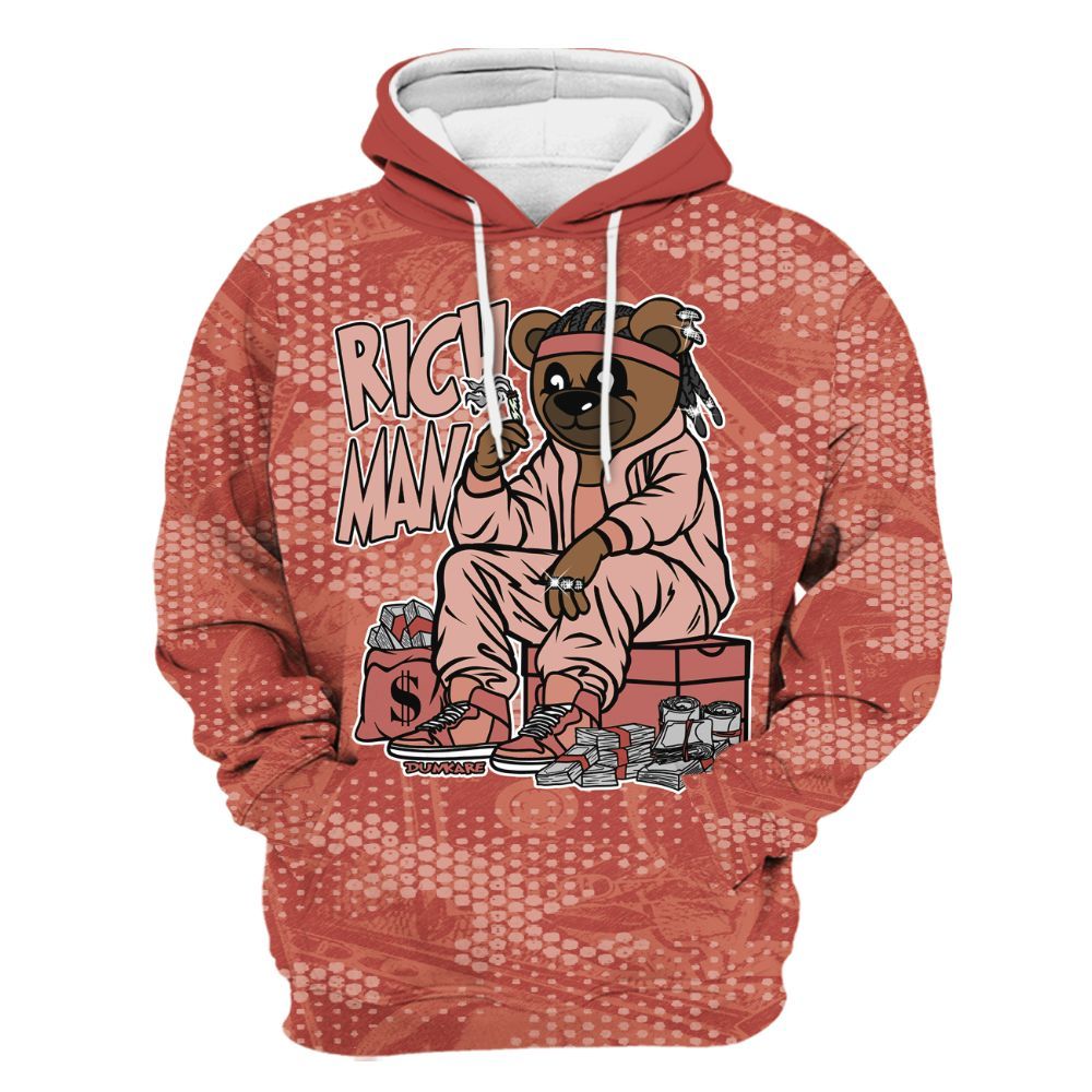 Hoodie To Match Dune Red 13s - Rich Man Bear Banknotes Art All Over Print