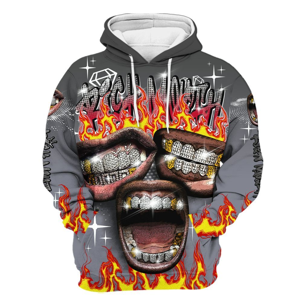 Hoodie To Match Retro Black Flint 13s - Rich Mouth Fire Rap Retro 90s All Over Print