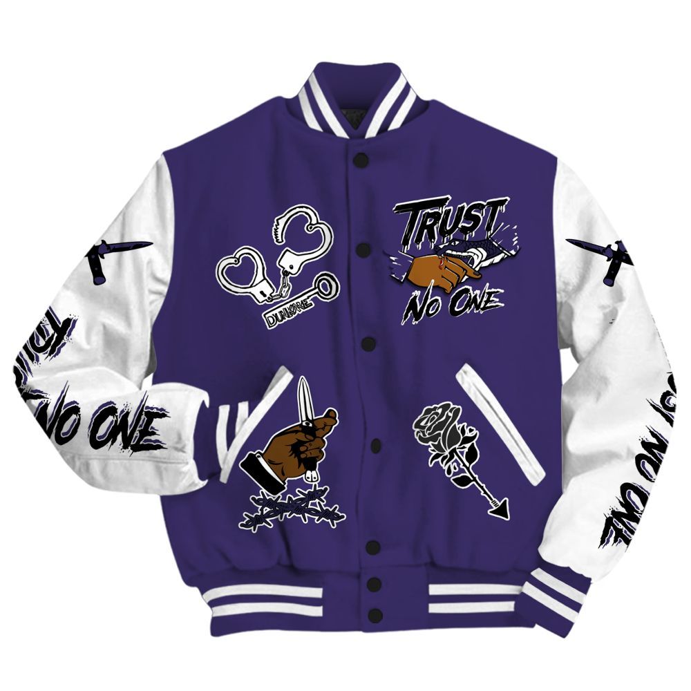 Varsity Jacket To Match Retro Court Purple 13s - Trust No One Dripping All Over Print