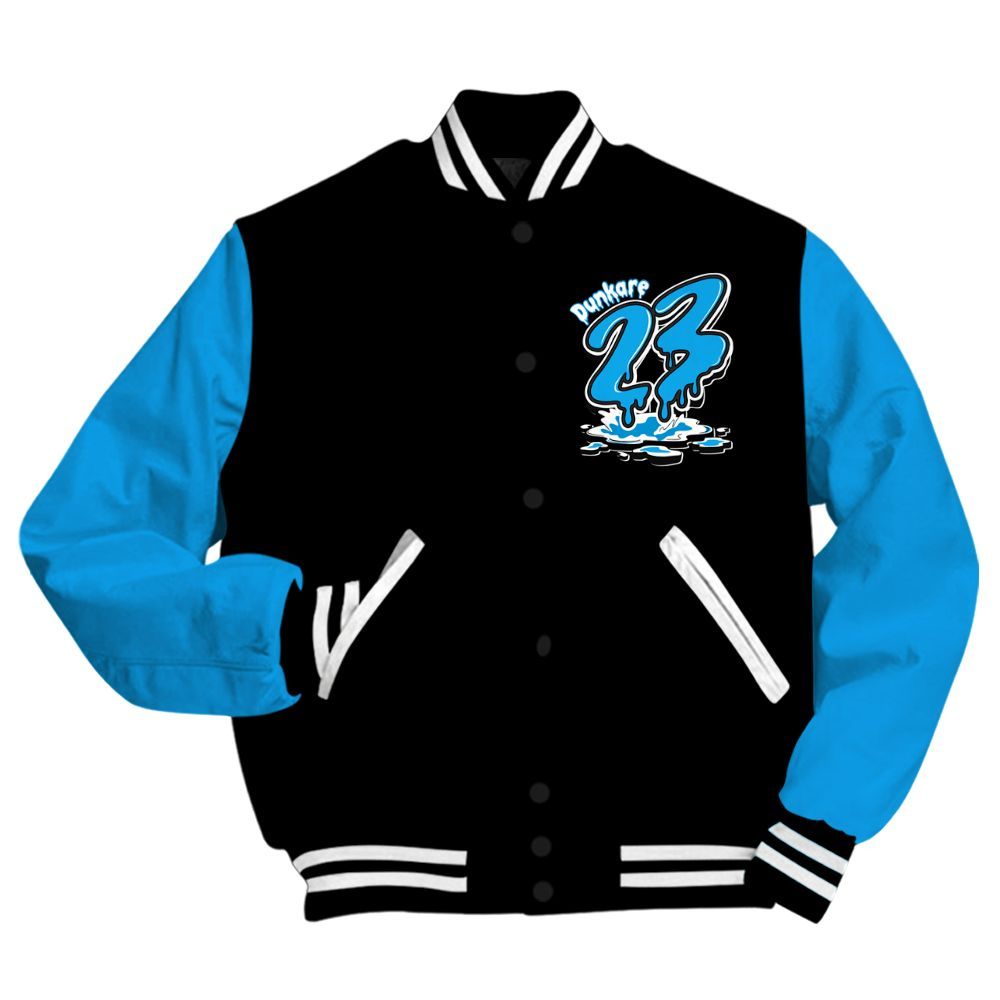 Varsity Jacket To Match Black University Blue 2022 13s - Custom Name 23 Drip All Over Print