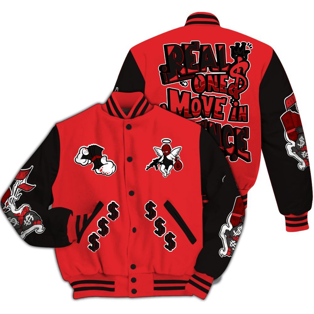 Varsity Jacket To Match Chile Red 9s - Ones Move In Silence Graphic All Over Print