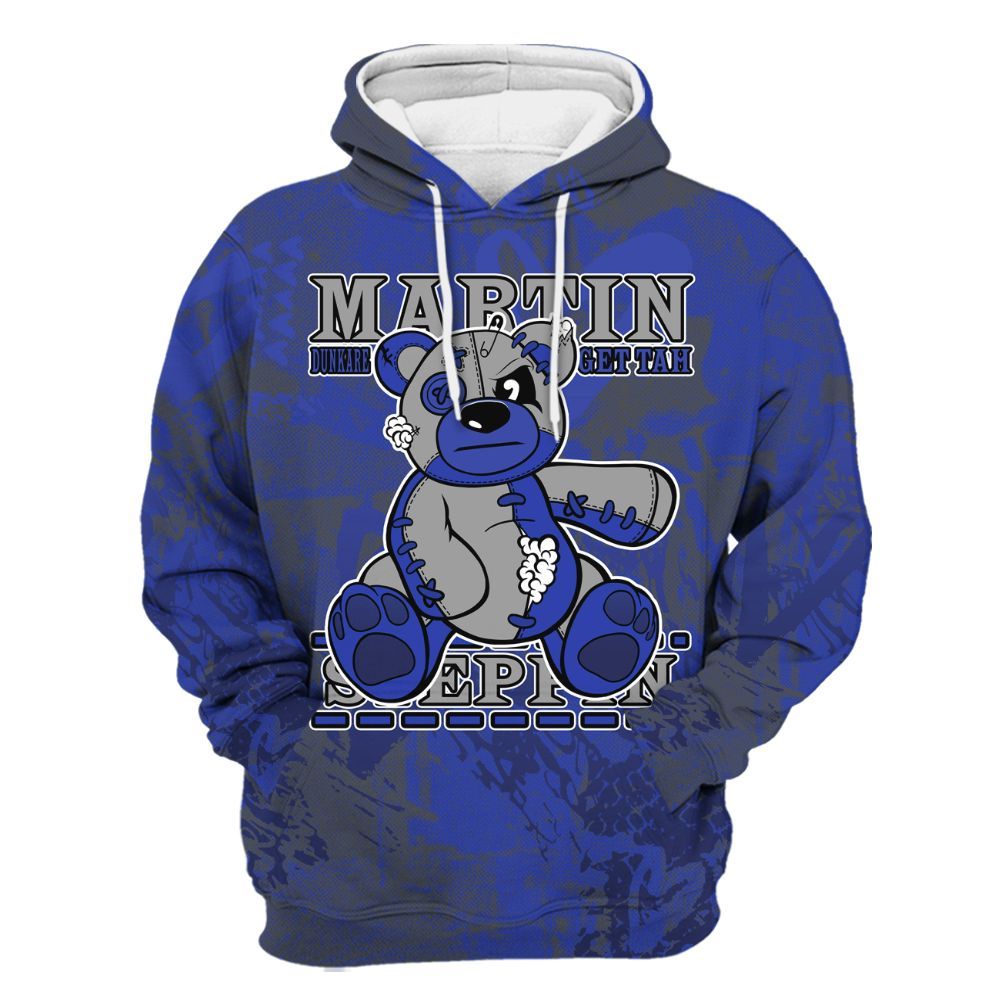 Hoodie To Match Air Max Plus Black Racer Blue - Tah Steppin Bear Heart Grunge All Over Print