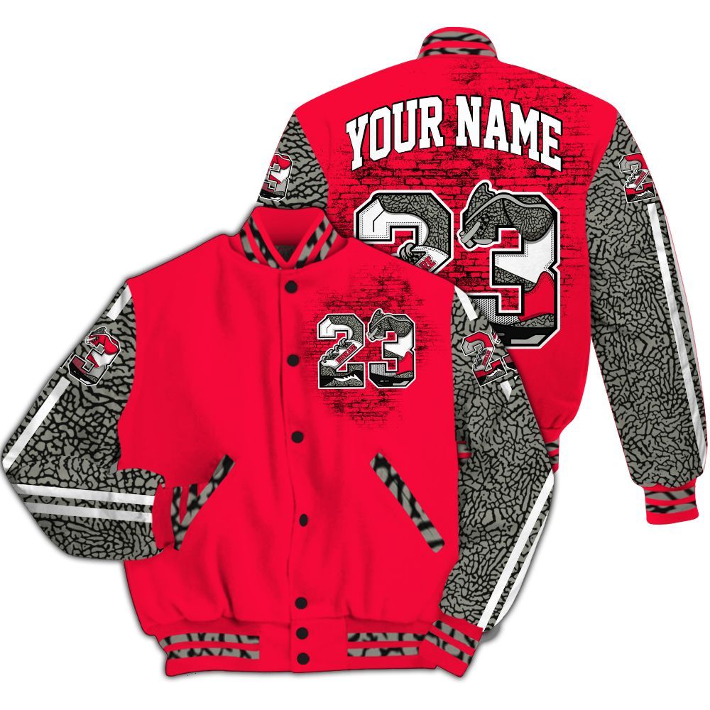 Varsity Jacket To Match Retro Fire Red 3s - Custom Name Number 23 5s All Over Print