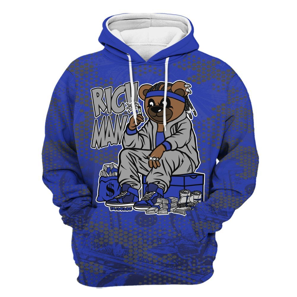 Hoodie To Match Air Max Plus Black Racer Blue - Rich Man Bear Banknotes Art All Over Print