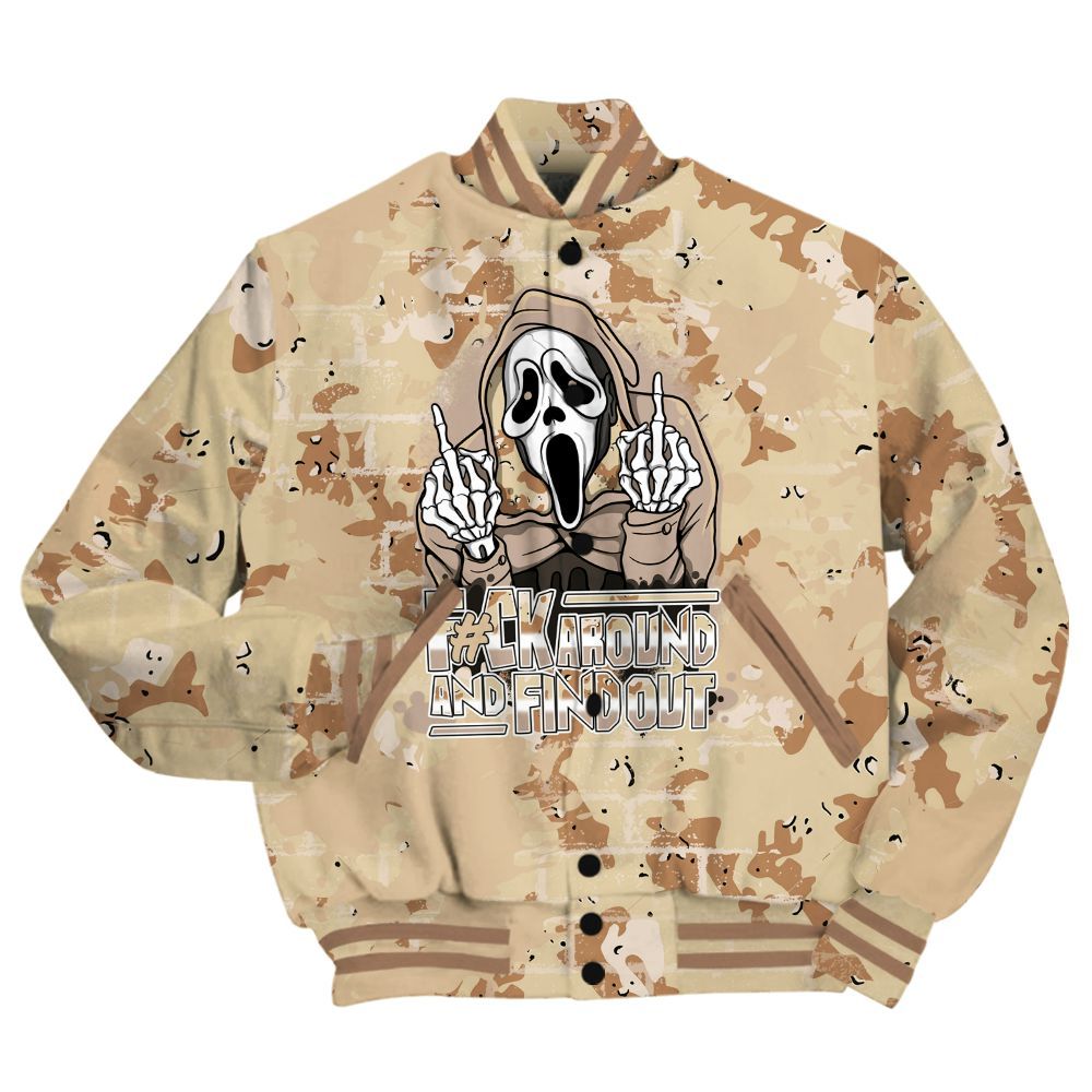 Varsity Jacket To Match Desert Camo 3s Shirt - F#CK And Find Out Graphic Halloween All Over Print
