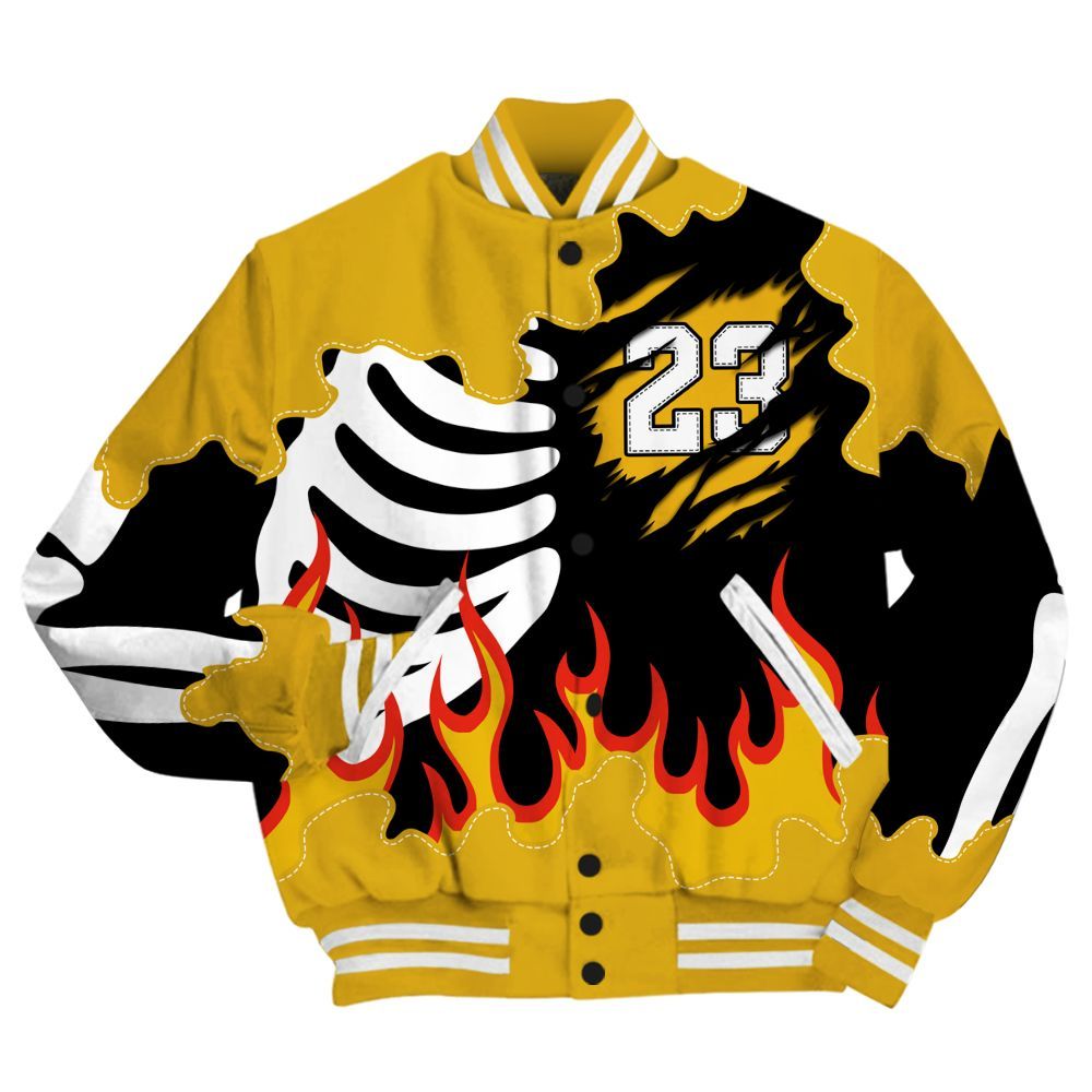 Varsity Jacket To Match Vivid Sulfur 4s - Burning Skeleton 23 G.O.A.T All Over Print