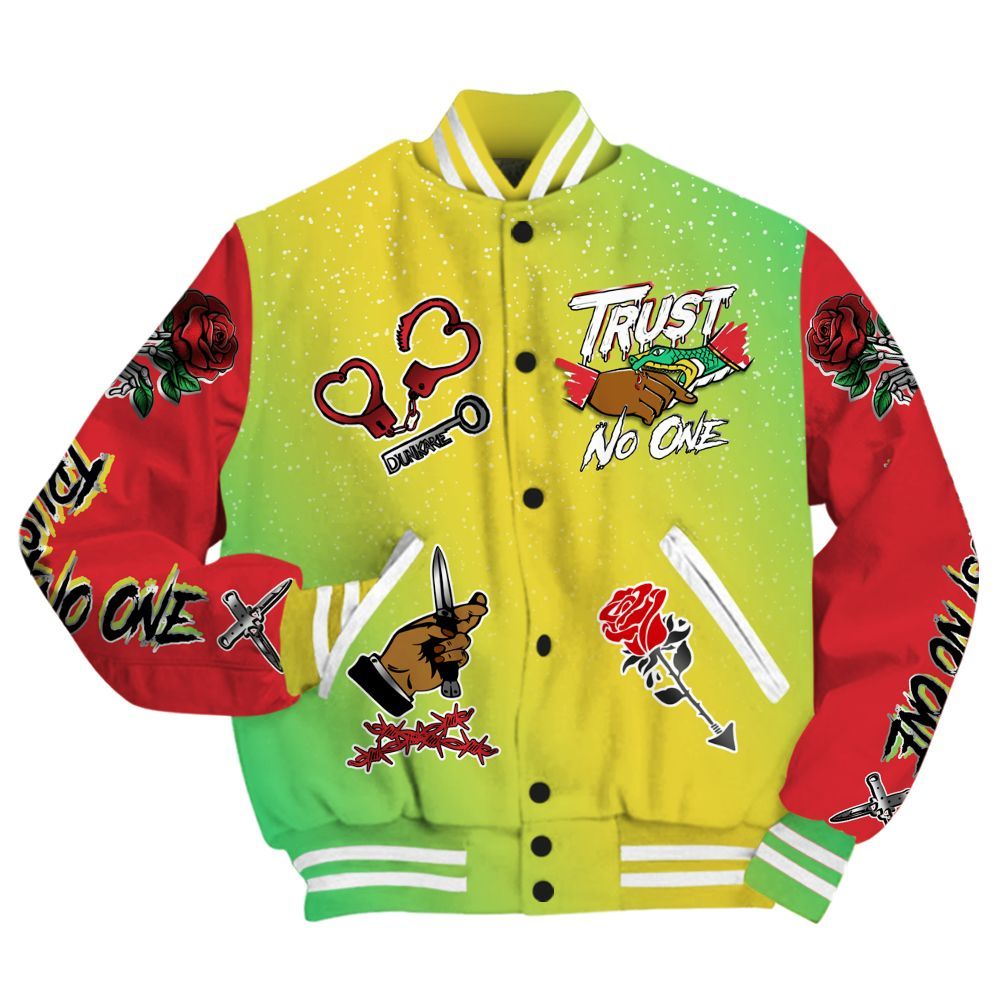 Varsity Jacket To Match Ja 3 Jurassic Park Explorer - Trust No One Dripping All Over Print