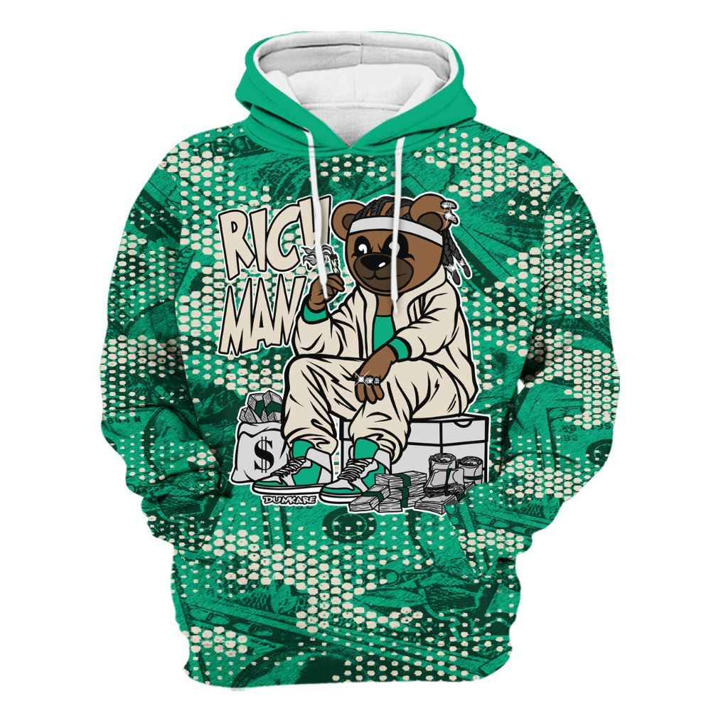 Hoodie To Match Oxidized Green 4s - Rich Man Bear Banknotes Art All Over Print