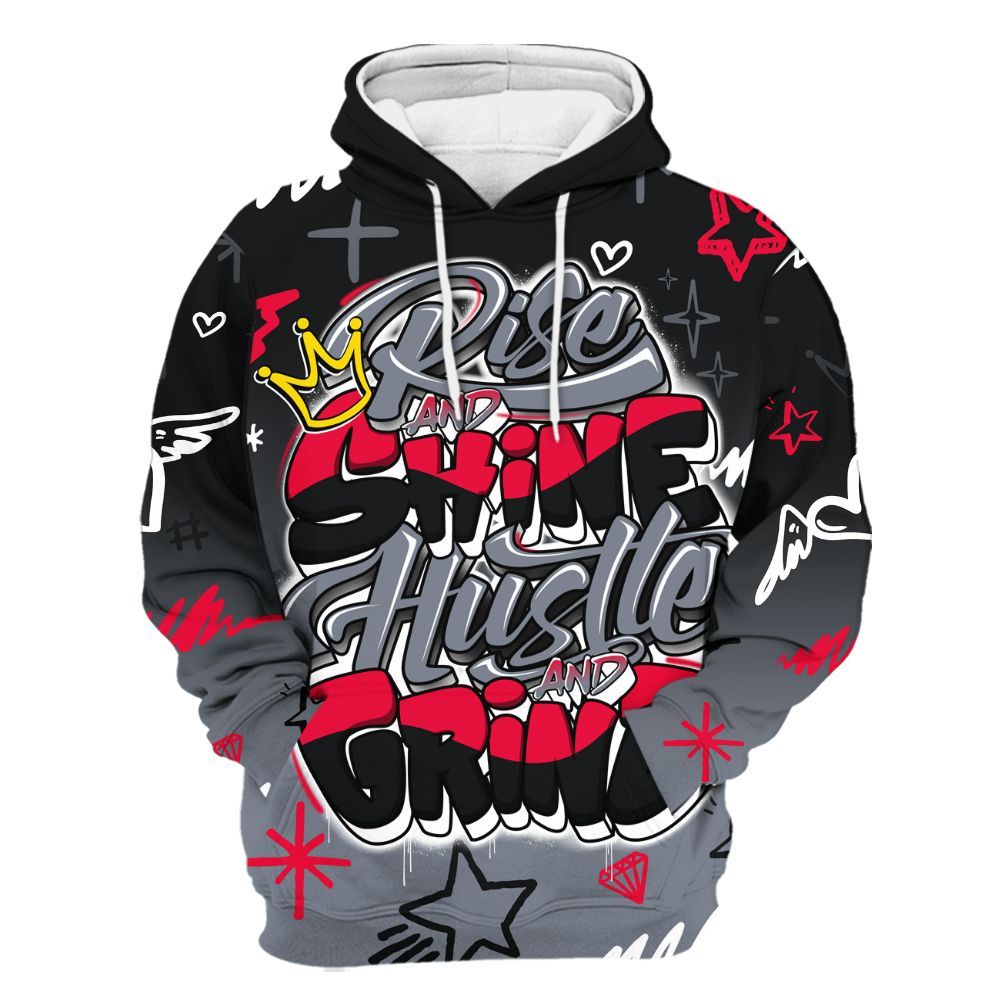 Hoodie To Match Mid Black Metallic 1s - Rise Shine Hustle Grind All Over Print