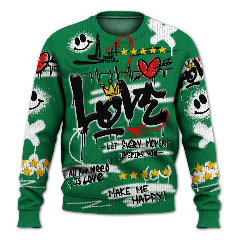 Knitted Sweater To Match Pine Green 13s - Happy Love Beats Graffiti Streetwear