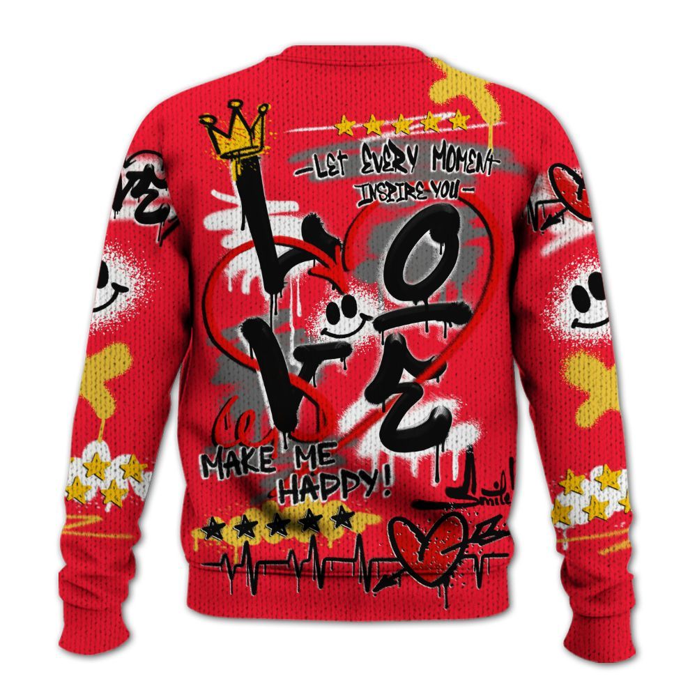 Knitted Sweater To Match KD 18 Air Bakin - Happy Love Beats Graffiti Streetwear