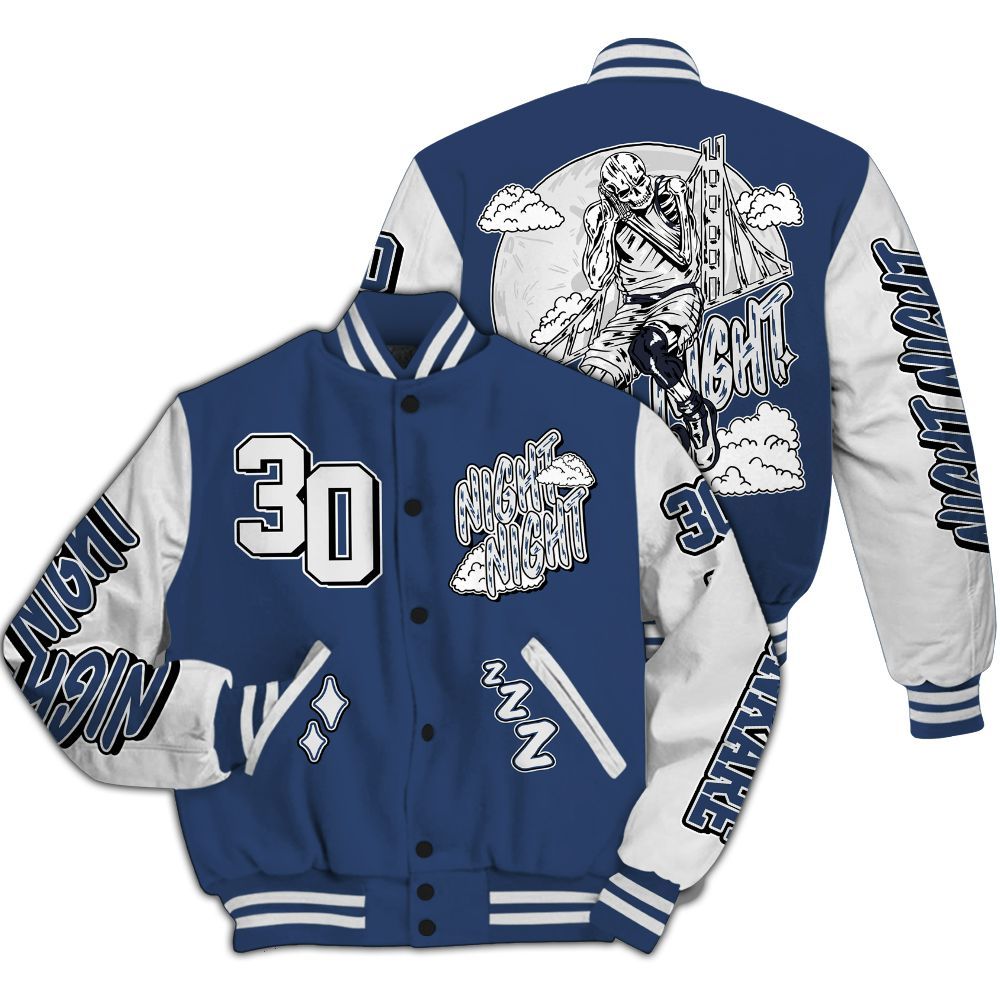 Varsity Jacket To Match Low 85 Metallic Blue 1s - Seeya Skeleton All Over Print