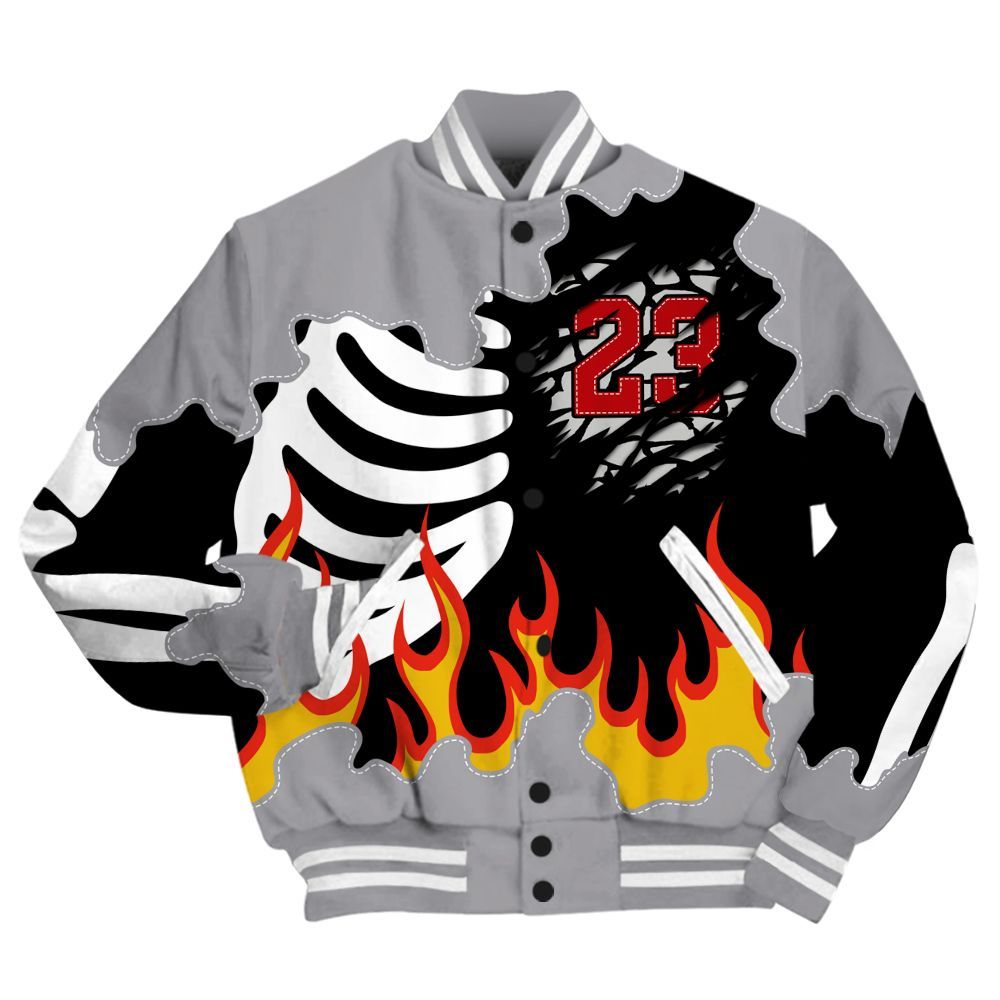 Varsity Jacket To Match Cement Grey 3s - Burning Skeleton 23 G.O.A.T All Over Print