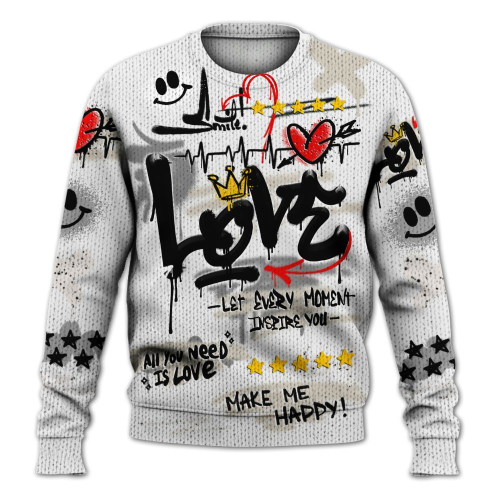 Knitted Sweater To Match Retro Reverse Metallic 5s - Happy Love Beats Graffiti Streetwear