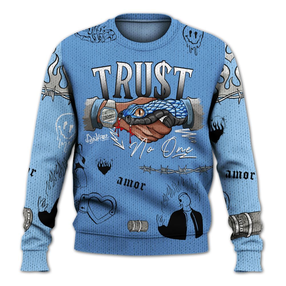 Sweater To Match Black University Blue 5s - Snake Trust No One Graphic