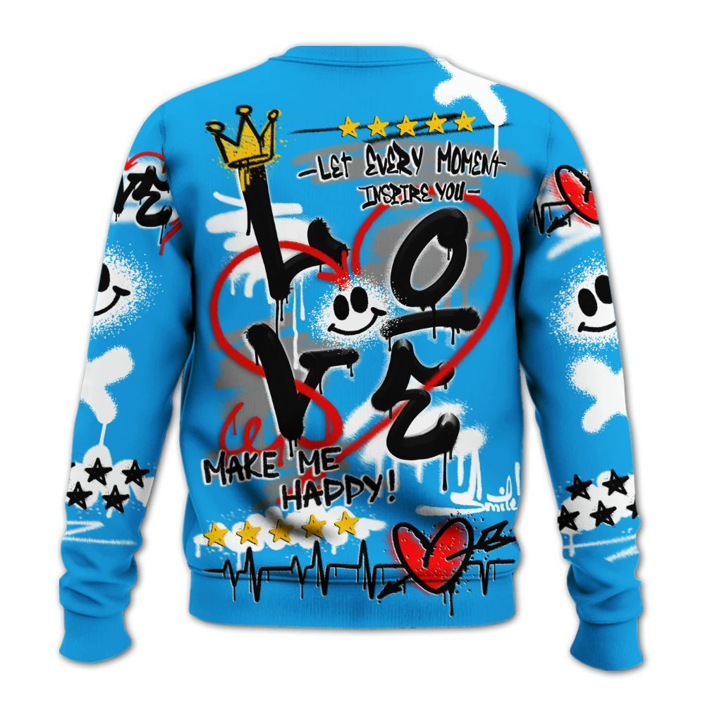 Sweatshirt To Match Black University Blue 2022 13s - Happy Love Beats Graffiti Streetwear All Over Print