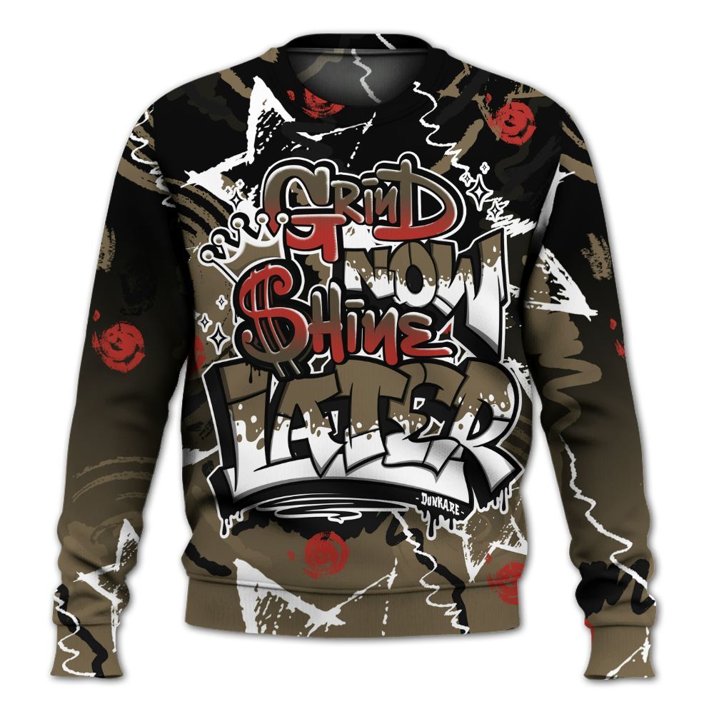 Sweatshirt To Match Olive 9s - Grind Shine Later Drip All Over Print