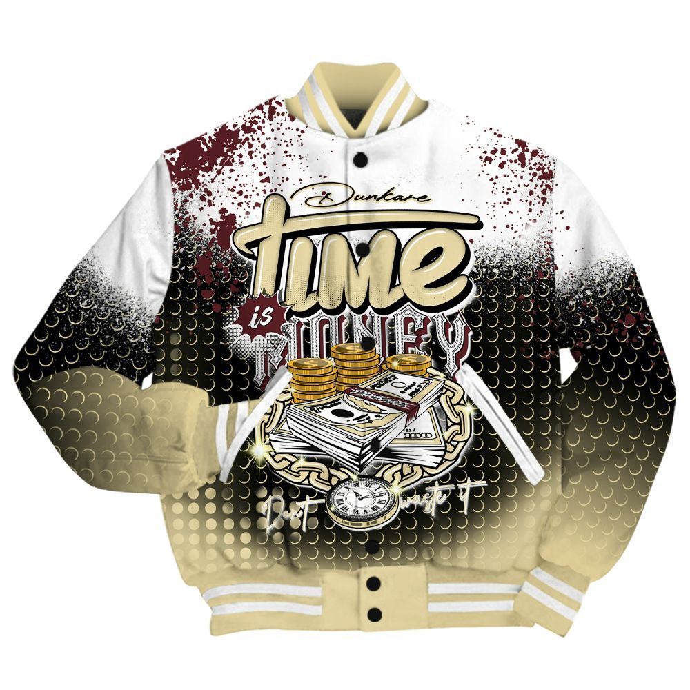 Varsity Jacket To Match Women Phantom 12s Shirt, Halftone Time Is Money All Over Print