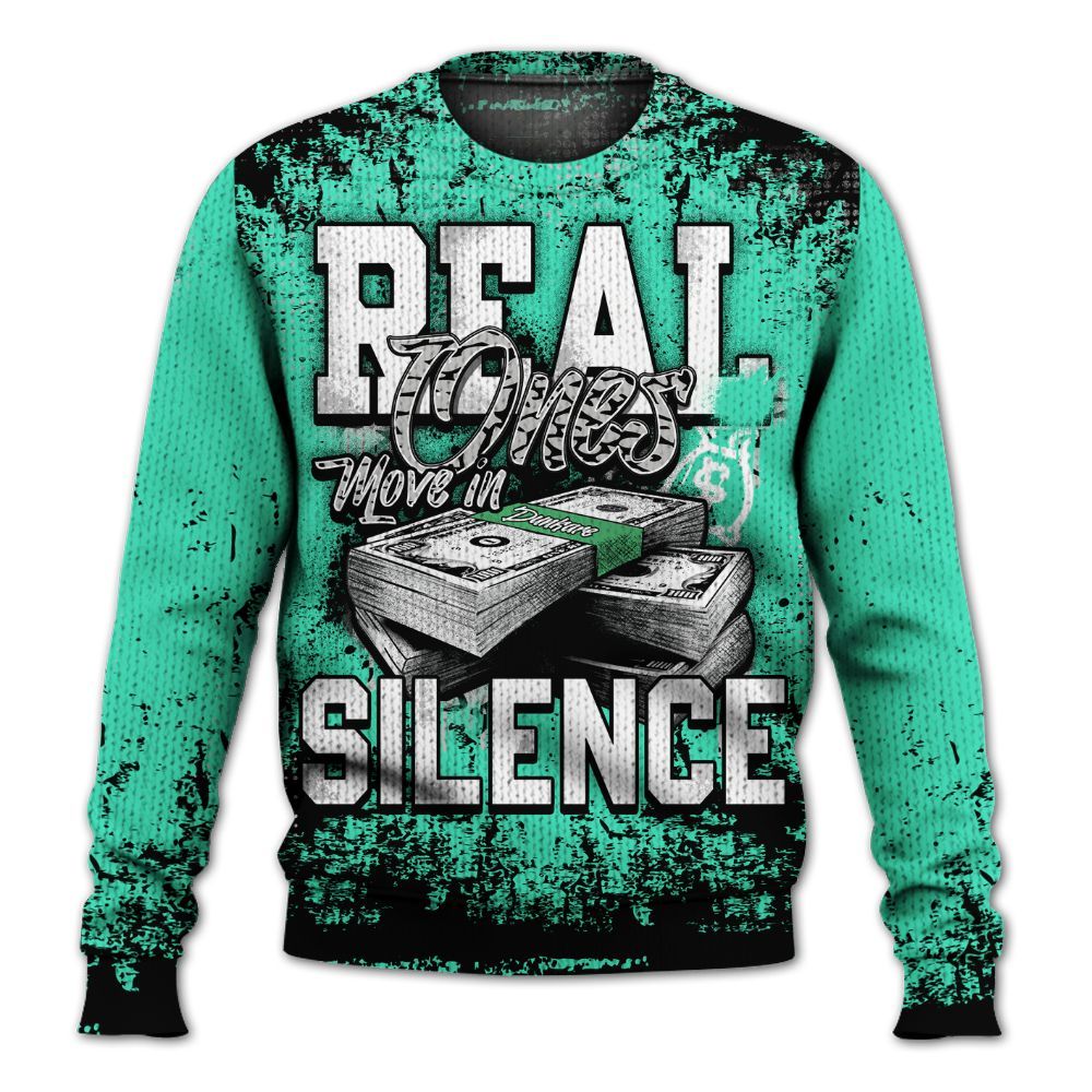 Knitted Sweater To Match Black Green Glow 3s - Move In Silence Money Street Retro