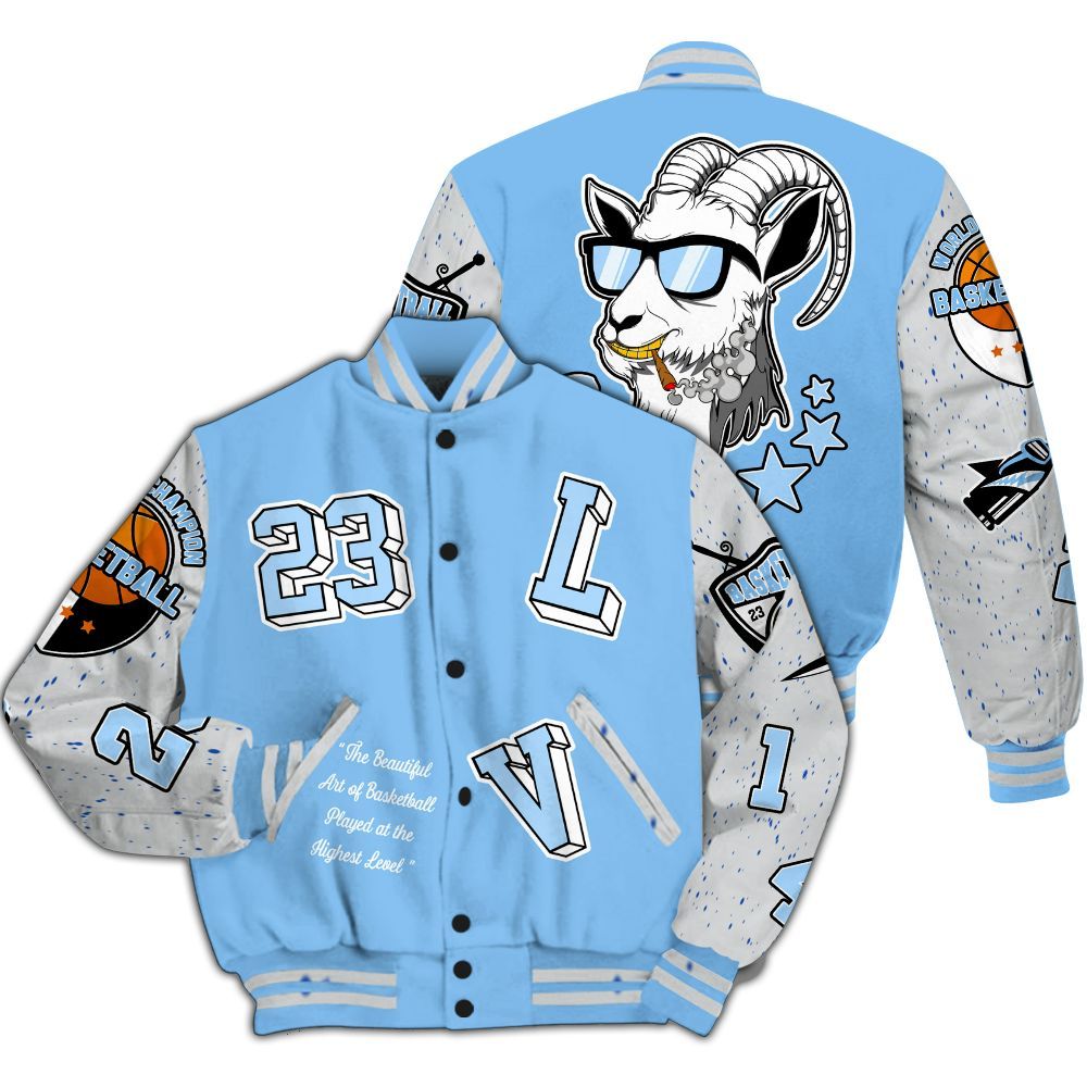 Varsity Jacket To Match University Blue 5s - The GOAT Got Em Streetwear All Over Print