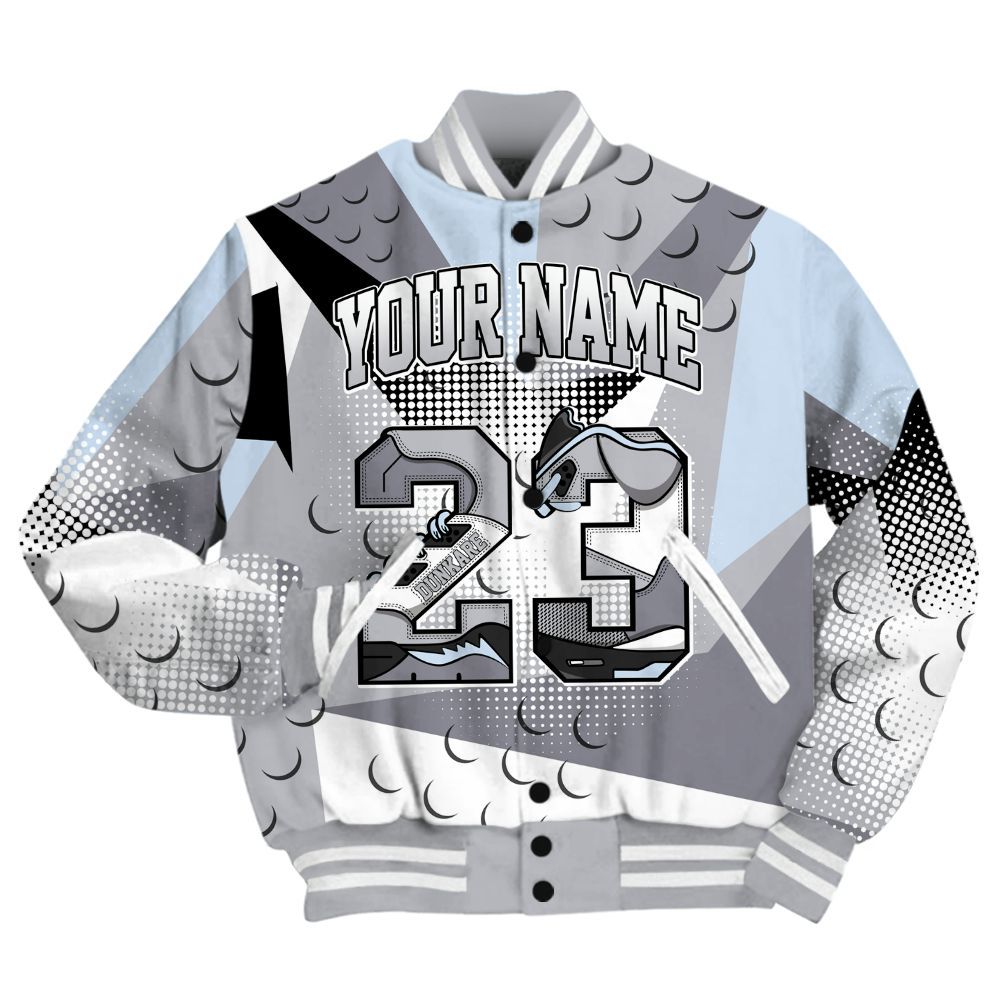 Varsity Jacket To Match Low Cement Grey 11s Shirt, Poly Custom Name Number 23 5s All Over Print