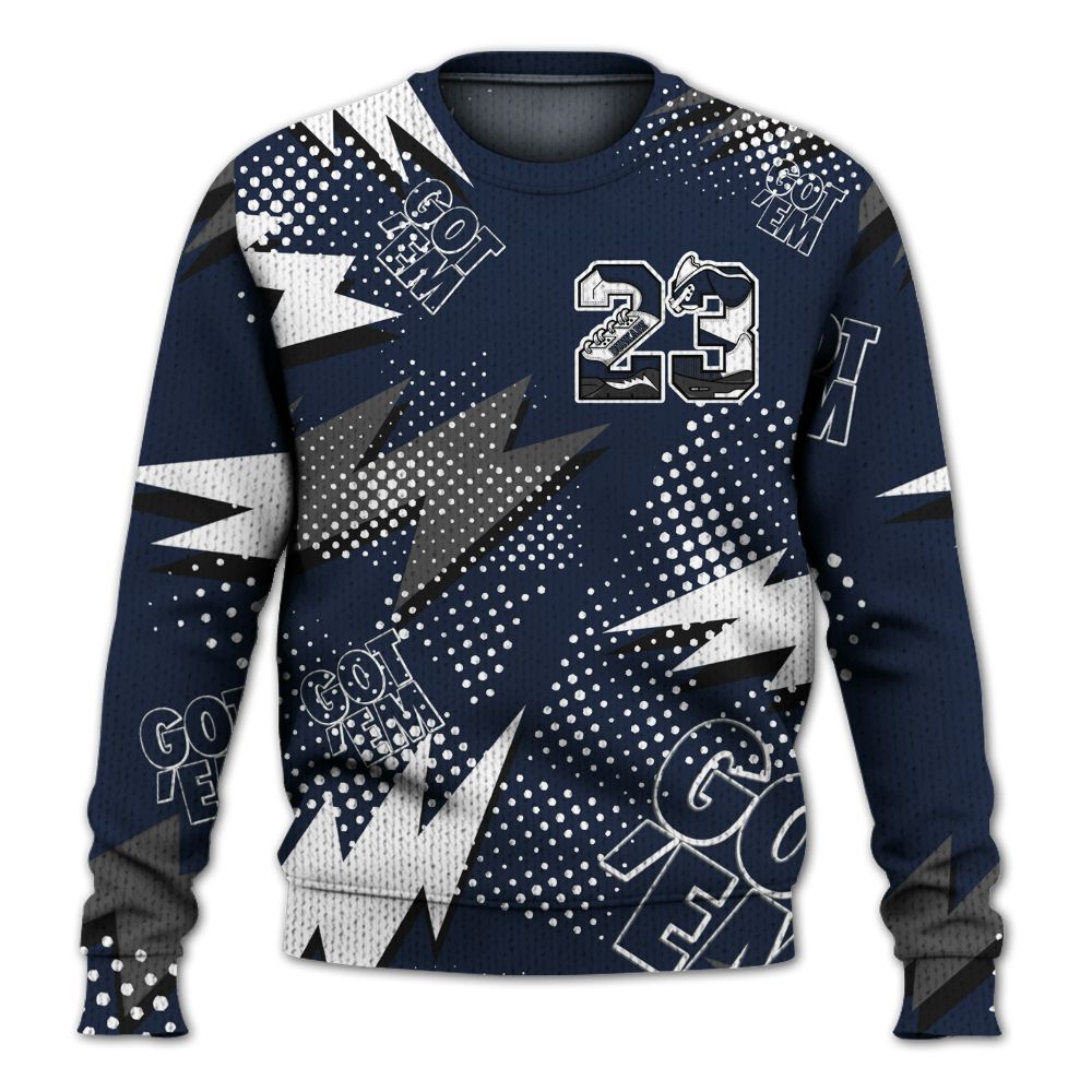 Knitted Sweater To Match Dunk Low White Midnight Navy - Custom Name Number 23 5s