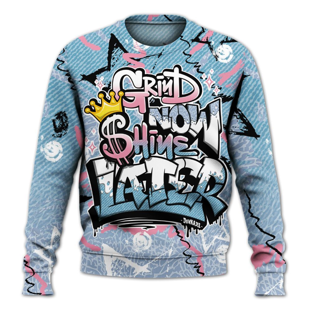 Sweatshirt To Match Denim Pink Glow 3s - Grind Shine Later Drip All Over Print