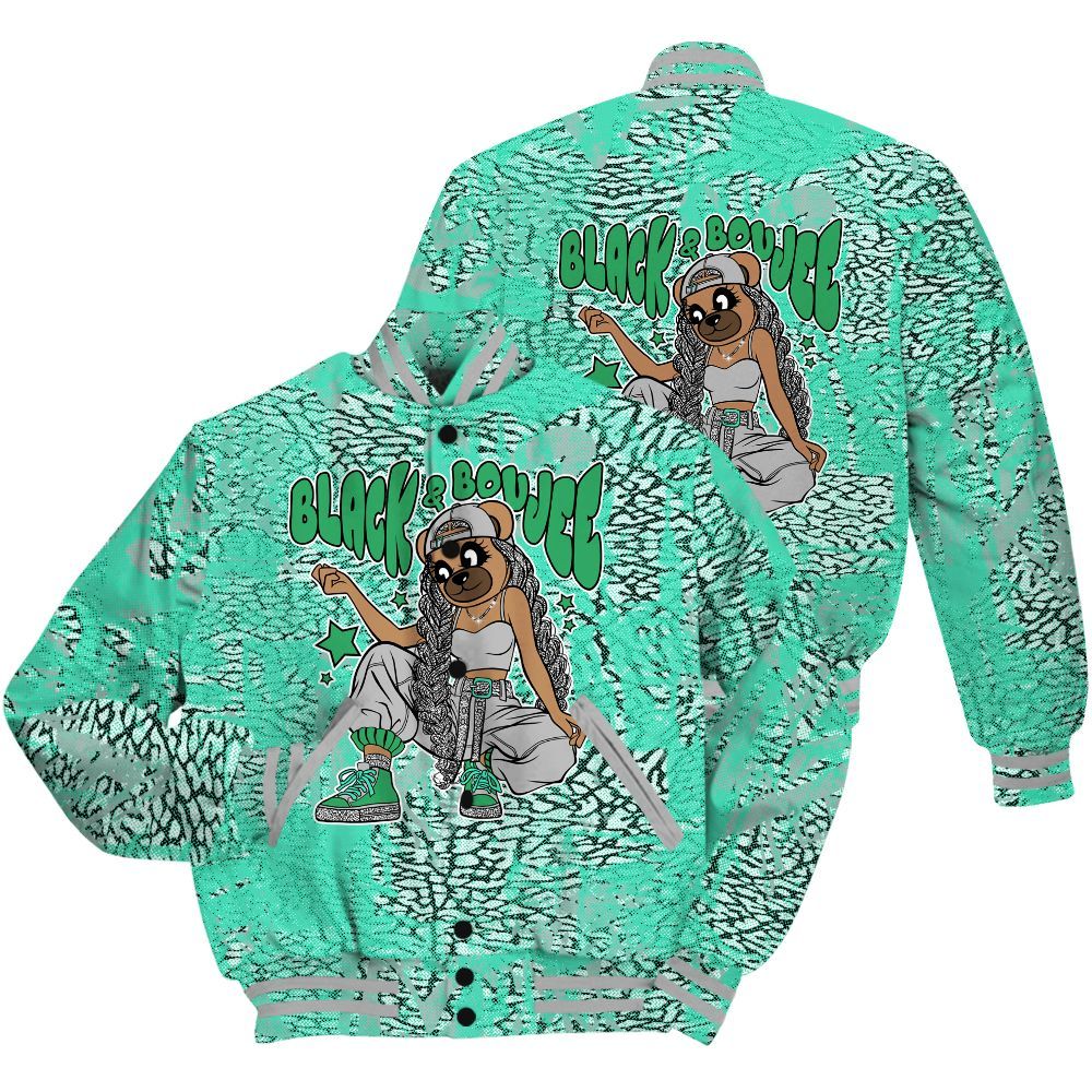 Varsity Jacket To Match Black Green Glow 3s Shirt - Boujee Girls Bear Heart Grunge All Over Print