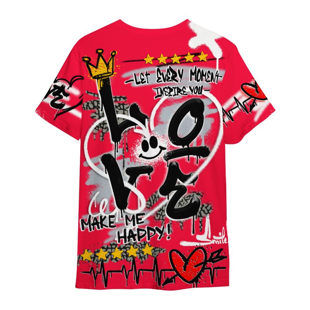 Shirt To Match Retro Fire Red 3s - Happy Love Beats Graffiti Streetwear All Over Print