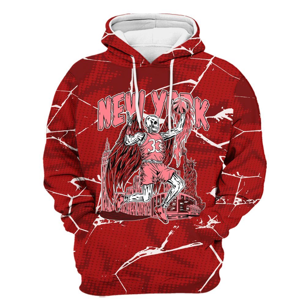 Hoodie To Match Red Taxi 12s - Ewing Era Skeleton Crack All Over Print