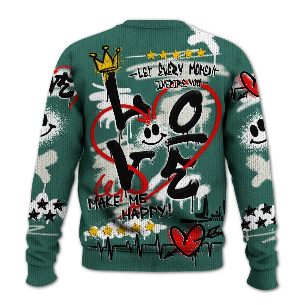 Knitted Sweater To Match RM Oxidized Green 4s - Happy Love Beats Graffiti Streetwear