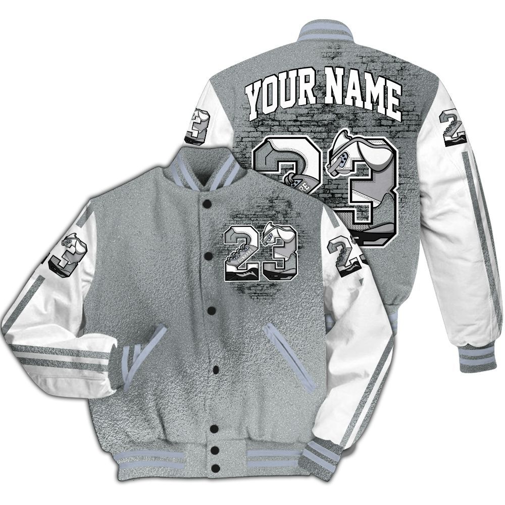 Varsity Jacket To Match White Metallic 2026 5s - Custom Name Number 23 5s All Over Print