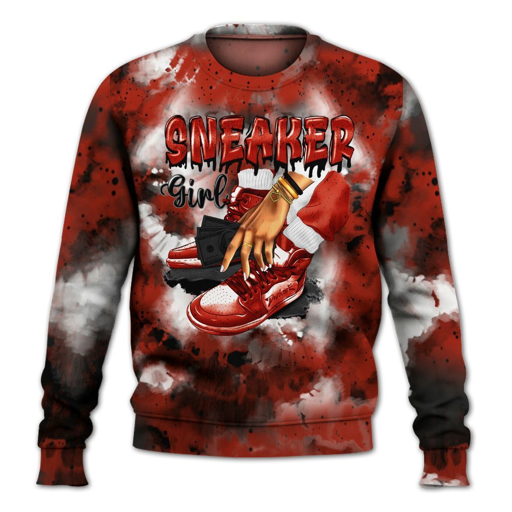 Sweatshirt To Match Red Cement 4s - SNEAKER Girl Money Drip Tie Dye All Over Print