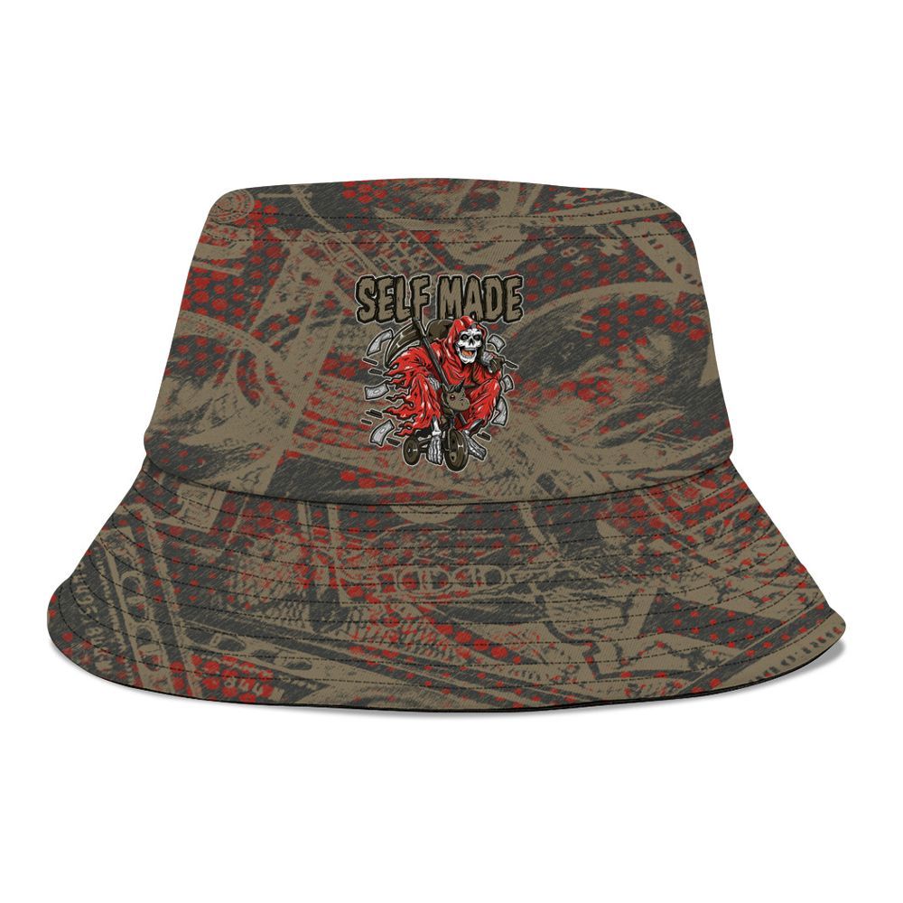Bucket Hat To Match Olive 9s - Self Make Skeleton Banknotes Art Graphic
