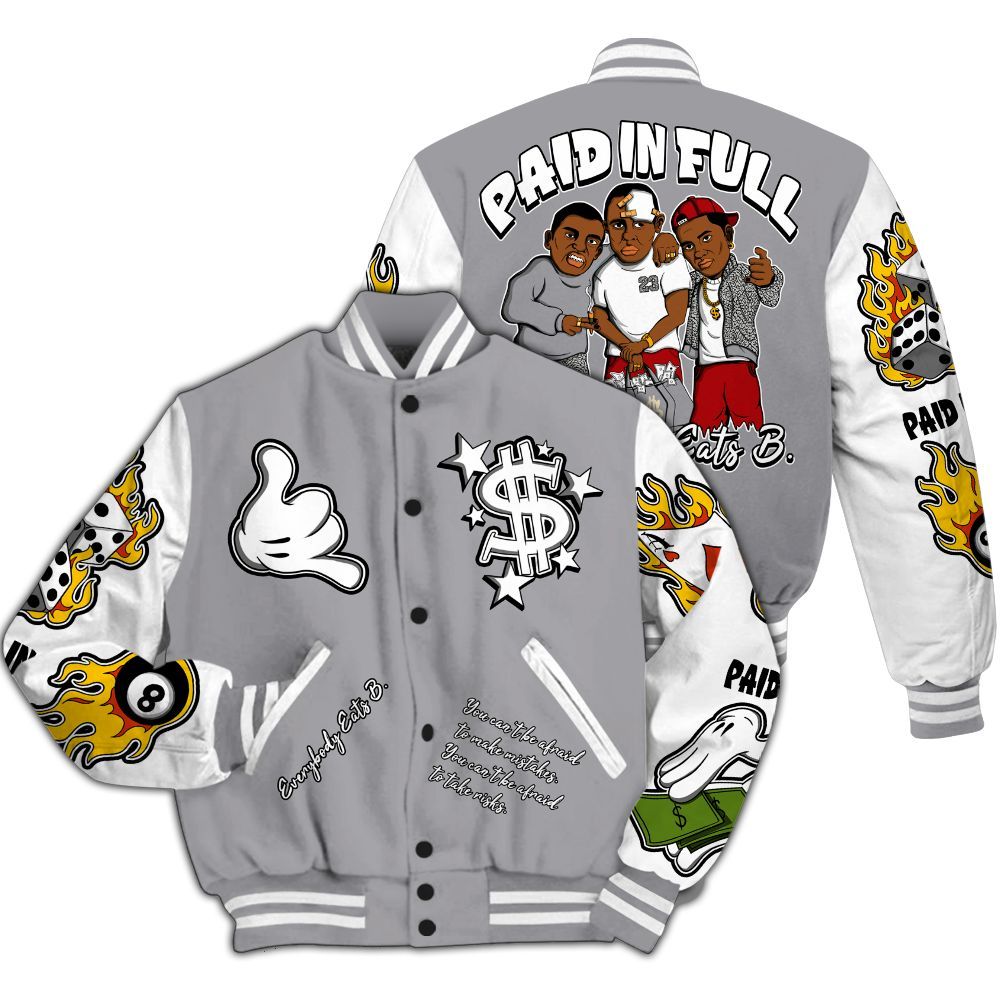 Varsity Jacket To Match Cement Grey 3s - Everybody Paid In Full Graphic All Over Print