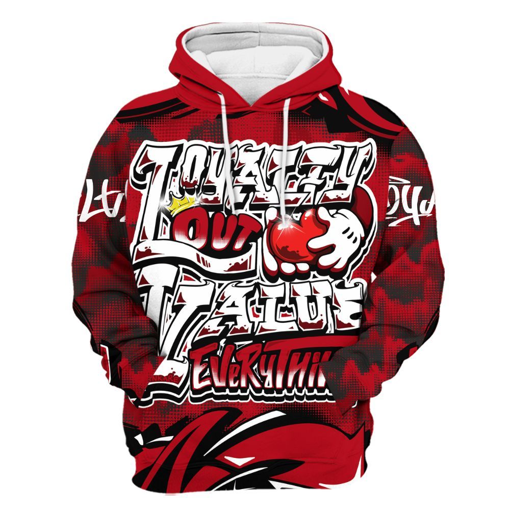 Hoodie To Match Bred Velvet 11s - Loyalty Out Value Graffiti All Over Print