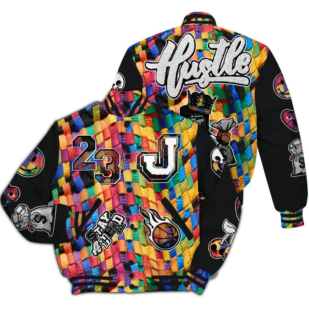 Varsity Jacket To Match Air Rainbow Weave - Hustles Money Number 23 All Over Print