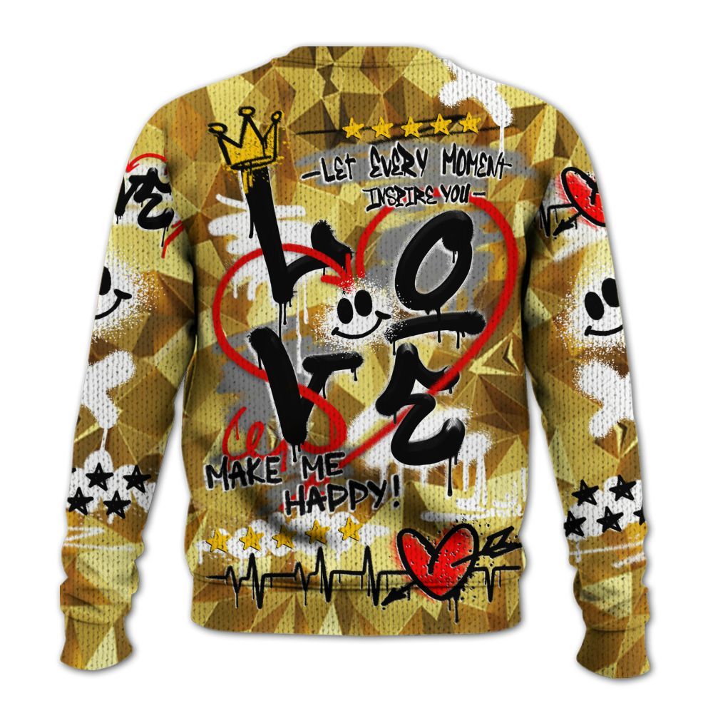 Knitted Sweater To Match NET Gold 4s - Happy Love Beats Graffiti Streetwear