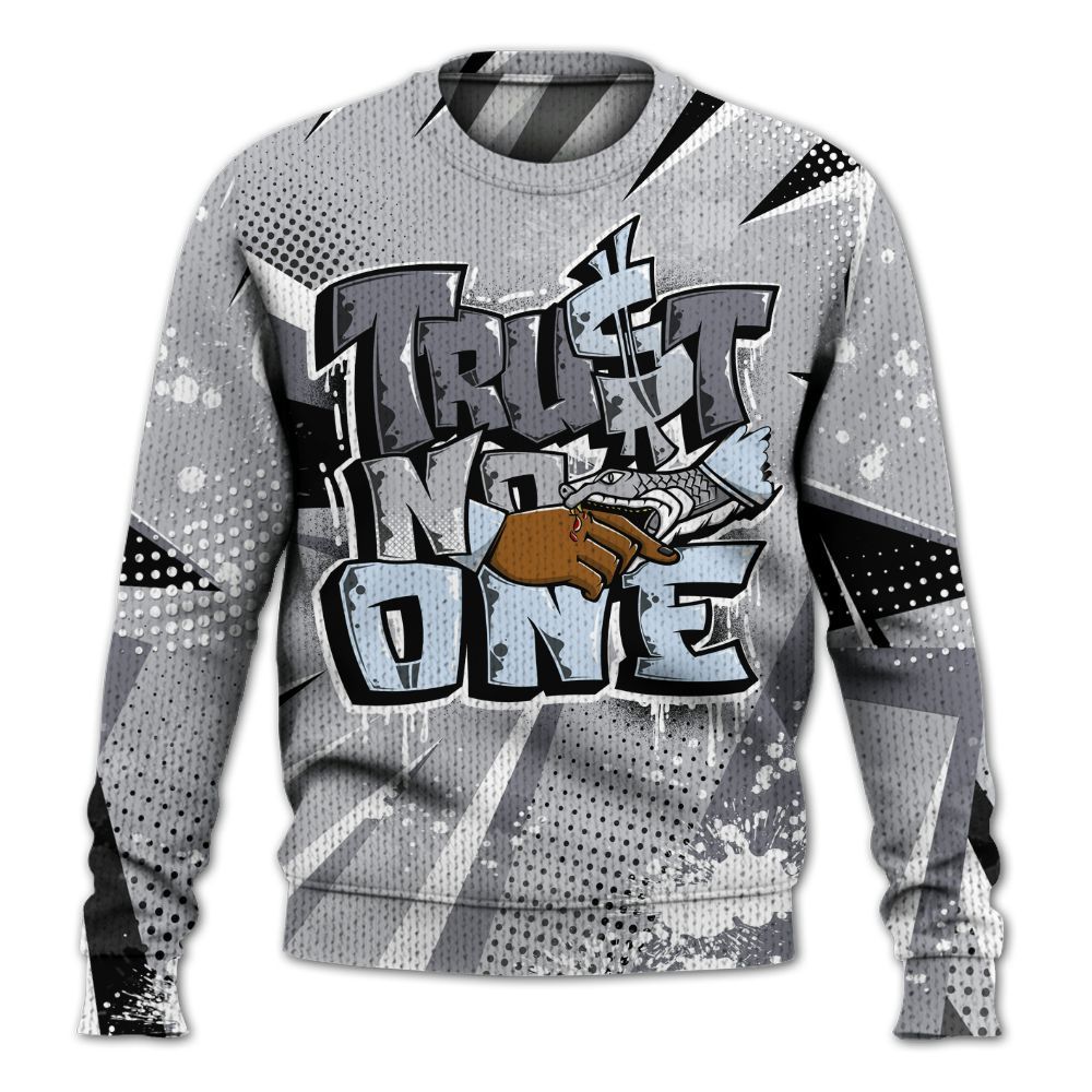 Knitted Sweater To Match Low Cement Grey 11s - Poly Trust No One Dripping