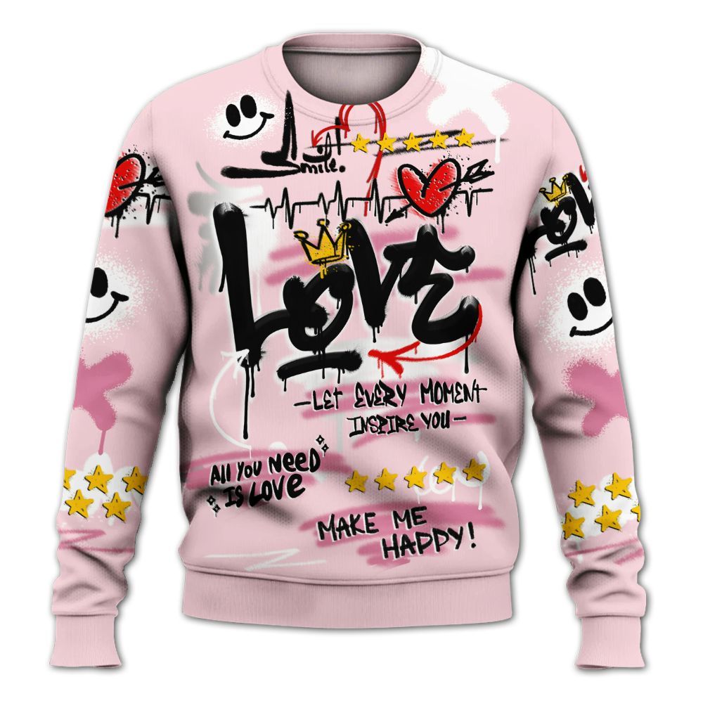 Sweatshirt To Match GS Pearl Pink 12s Shirt, Happy Love Beats Graffiti Streetwear All Over Print