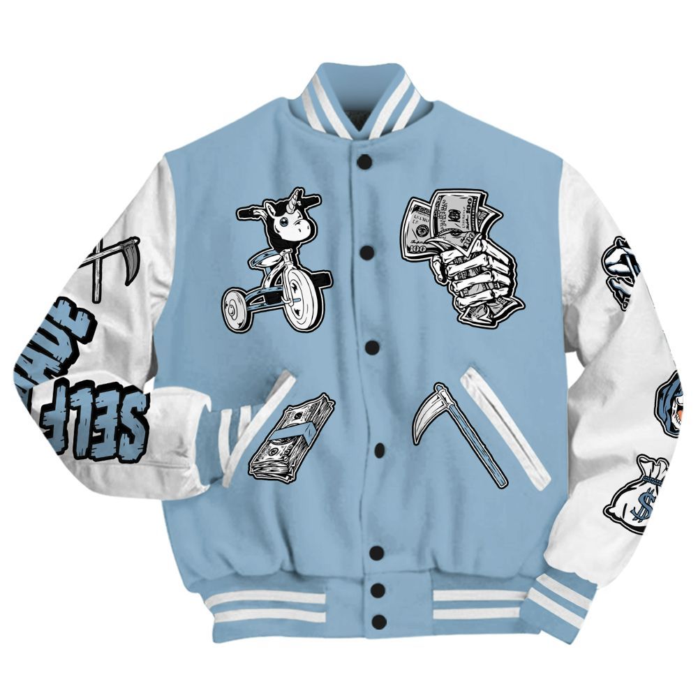 Varsity Jacket To Match High University Blue 1s - Self Make Skeleton All Over Print
