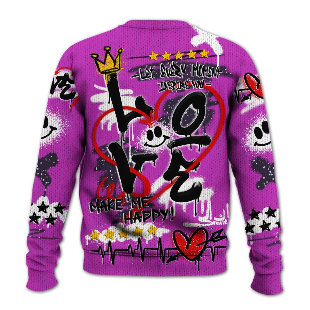 Knitted Sweater To Match Ja 2 Staregazer - Happy Love Beats Graffiti Streetwear