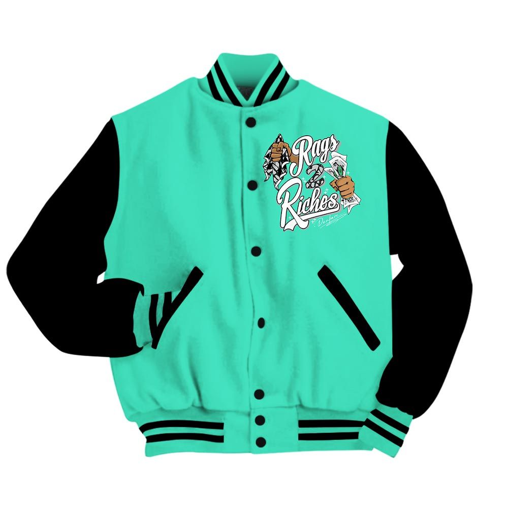 Varsity Jacket To Match Varsity Streetwear Custom Name Rag 2 Riches, 3 Green Glow T-Shirt, Sneaker Black Green Glow 3s Baseball Varsity Jacket 1604 NCT