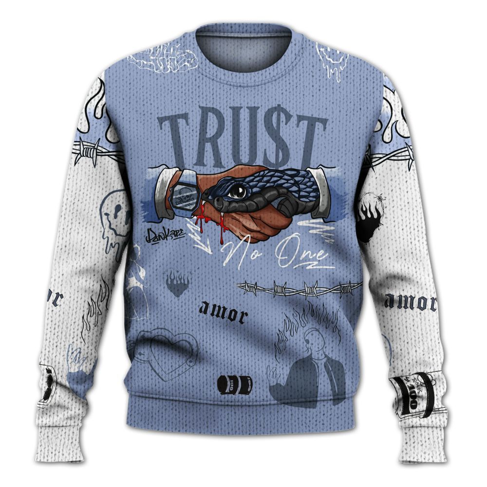 Knitted Sweater To Match Retro Blue Grey 13s - Snake Trust No One