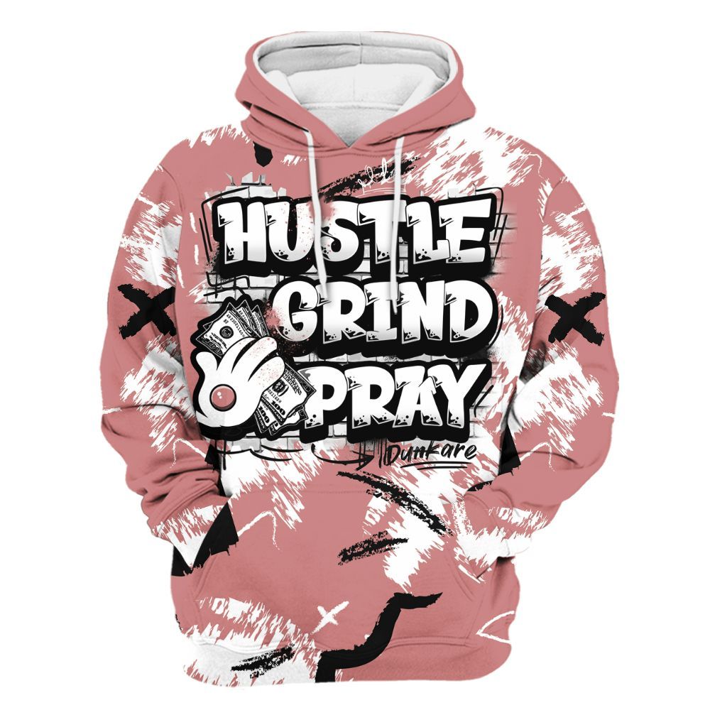 Hoodie To Match Low OG Rust Pink 1s - Hustle Grind Pray Retro All Over Print