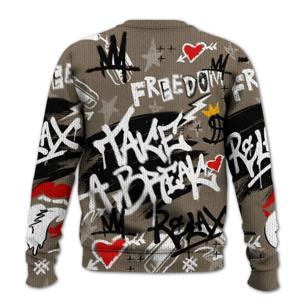 Knitted Sweater To Match Low OG Dark Mocha 1s - Take Break Freedom Graffiti Streetwear