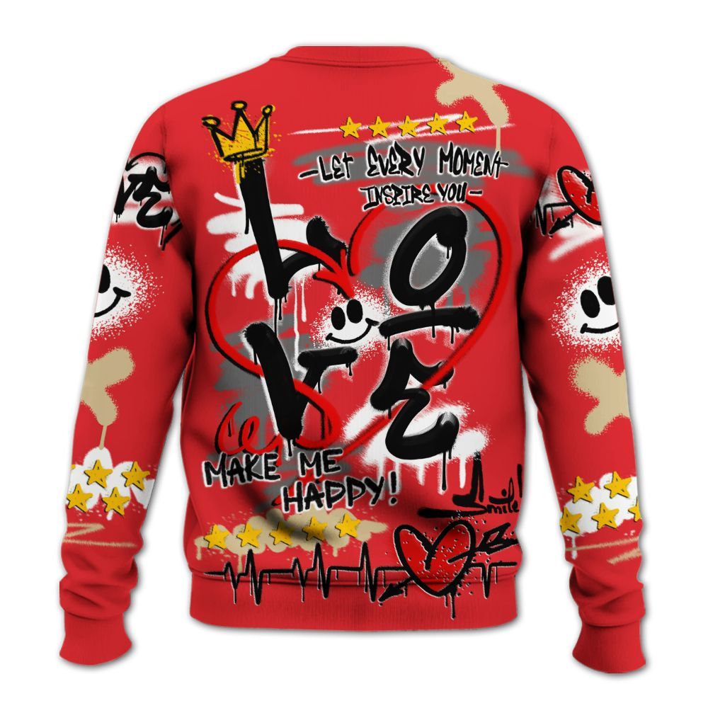 Sweatshirt To Match Prime 93 Fire Red - Happy Love Beats Graffiti Streetwear All Over Print