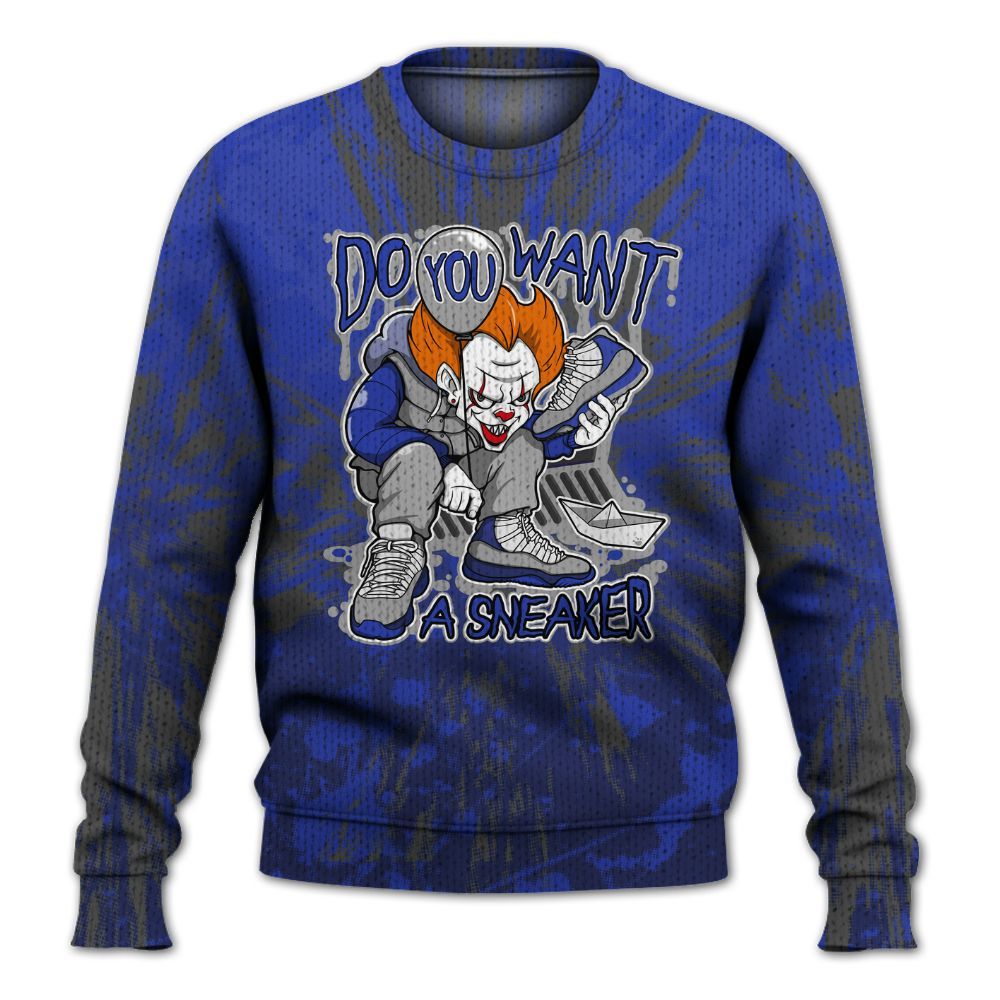 Knitted Sweater To Match Air Max Plus Black Racer Blue - Clown Scary Sneakers Graphic Halloween