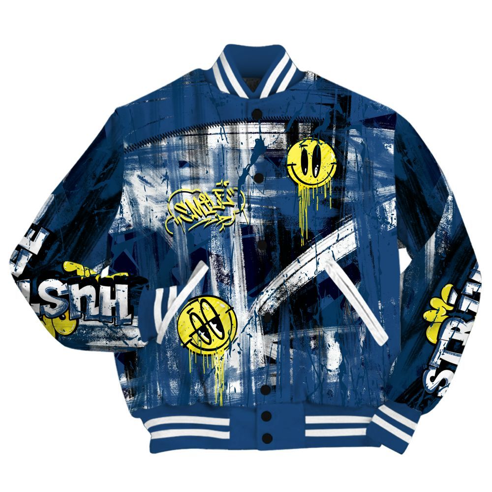 Varsity Jacket To Match High OG Midnight Navy 1s - Money Skull Smile Fire All Over Print